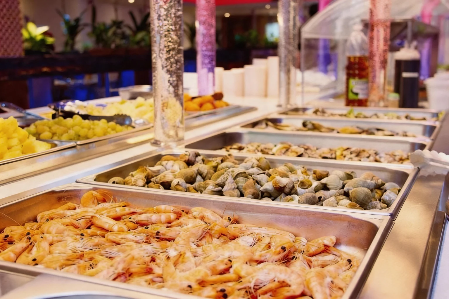Shrimp, whelks and clams from the buffet