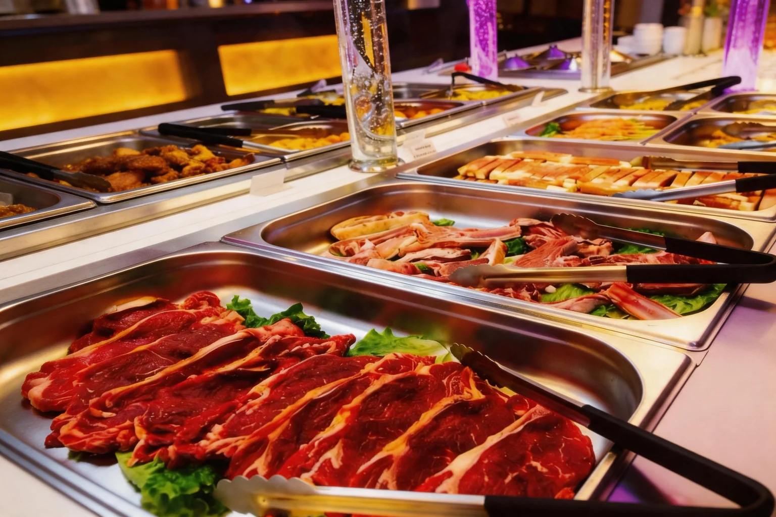 Raw beef and lamb from the buffet